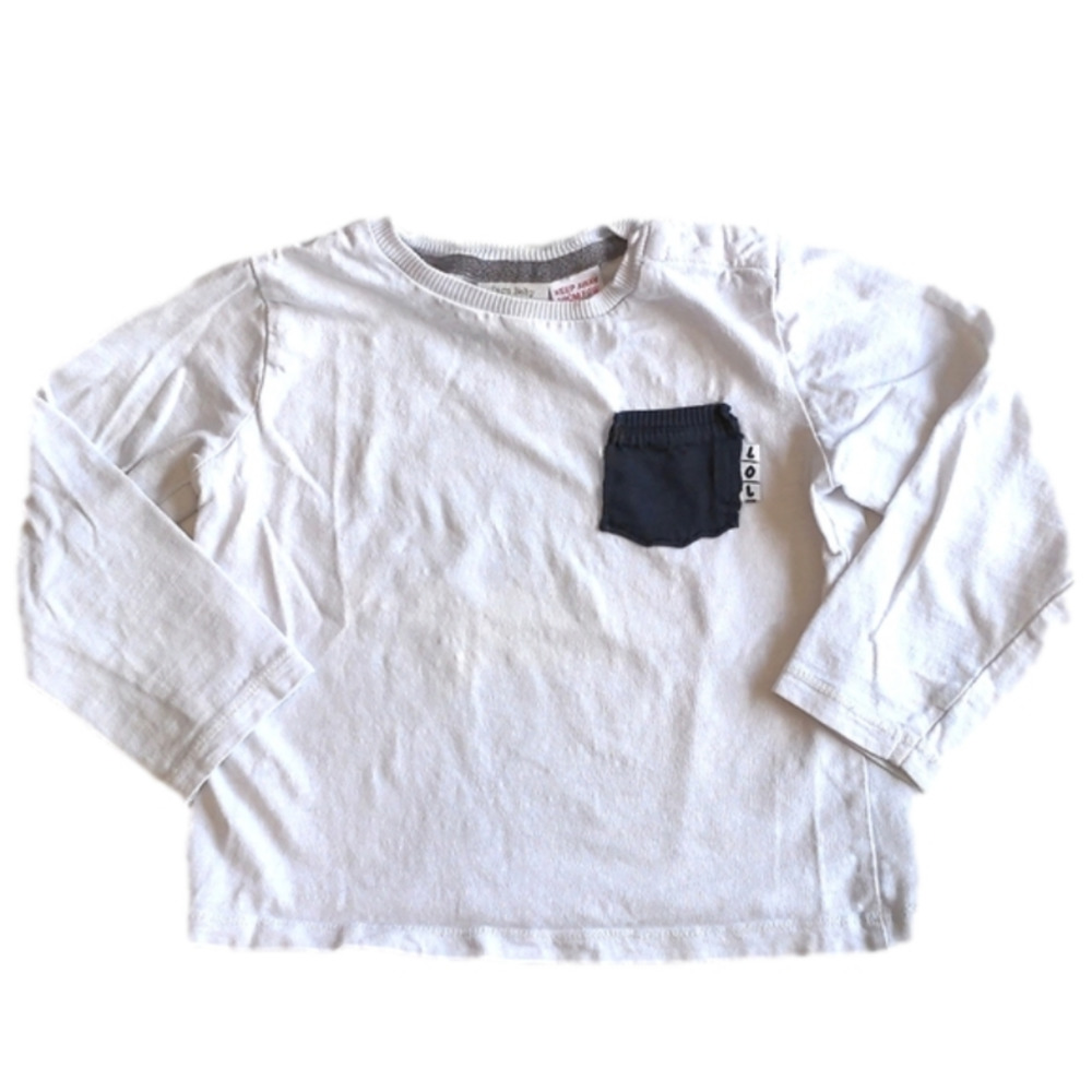 Zara Baby LOL Pocket White Toddler Long Sleeve Tee * 18-24M